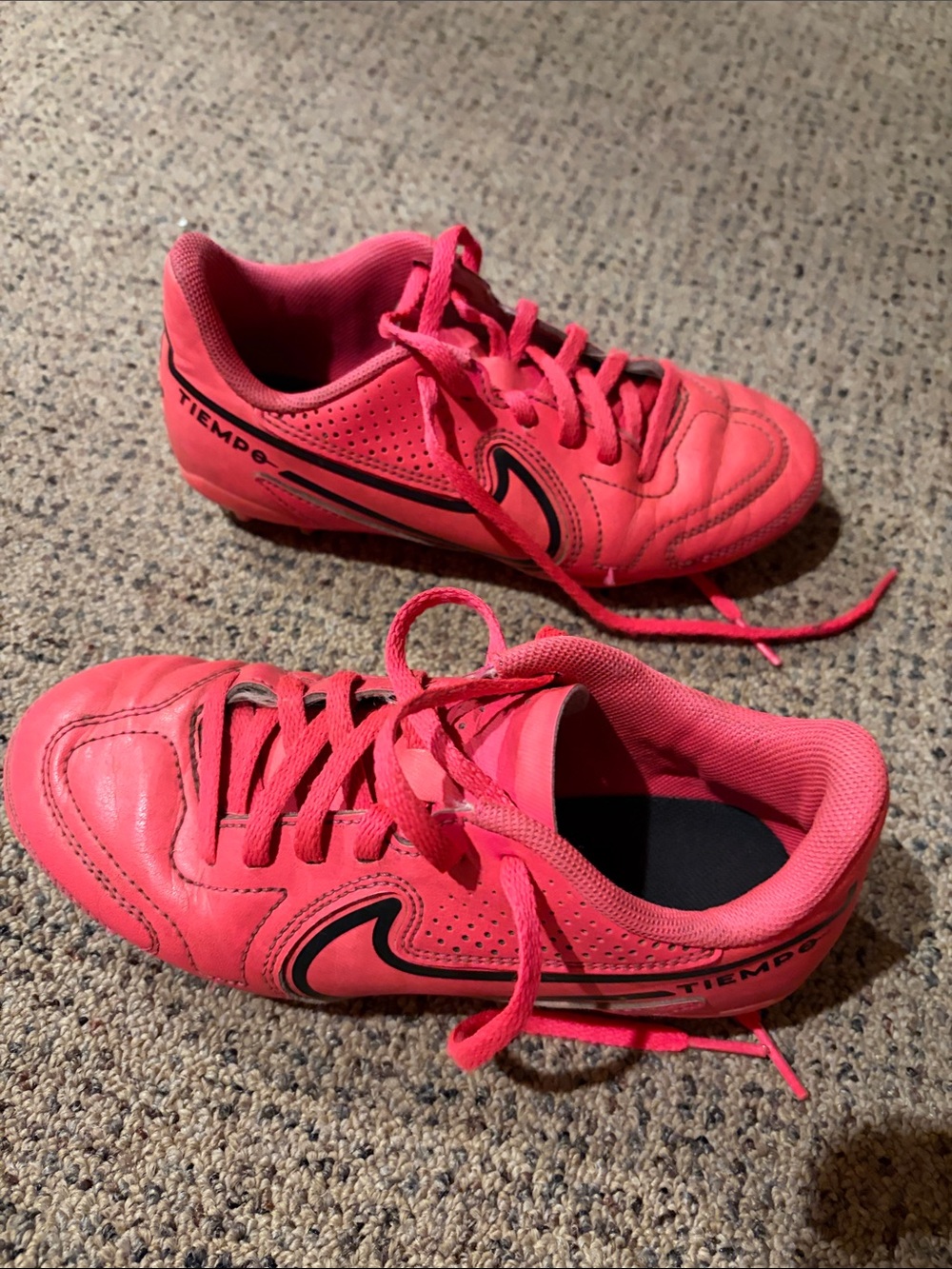 Nike Pink Tiempo Soccer Cleats with Black Swoosh